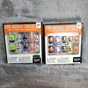 Halloween Kids Press On Nails No Glue Ages 4+ Lot of 2 Ghost Mummy Cat Pumpkin